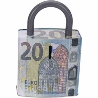 Blauwe spaarpot 20 euro biljet 25 cm