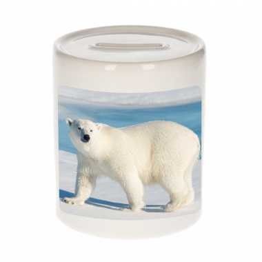 Dieren foto spaarpot witte ijsbeer 9 cm - ijsberen spaarpotten jongens en meisjes