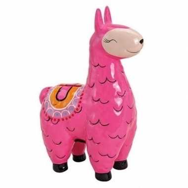 Roze alpaca/lama spaarpot 21 cm