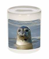 Dieren foto spaarpot grijze zeehond 9 cm zeehonden spaarpotten jongens en meisjes