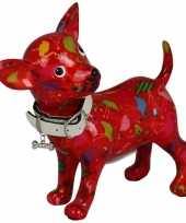 Spaarpot chihuahua hond rood met flamingos 21 cm