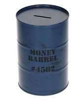 Spaarpot money barrel blauw 15 cm